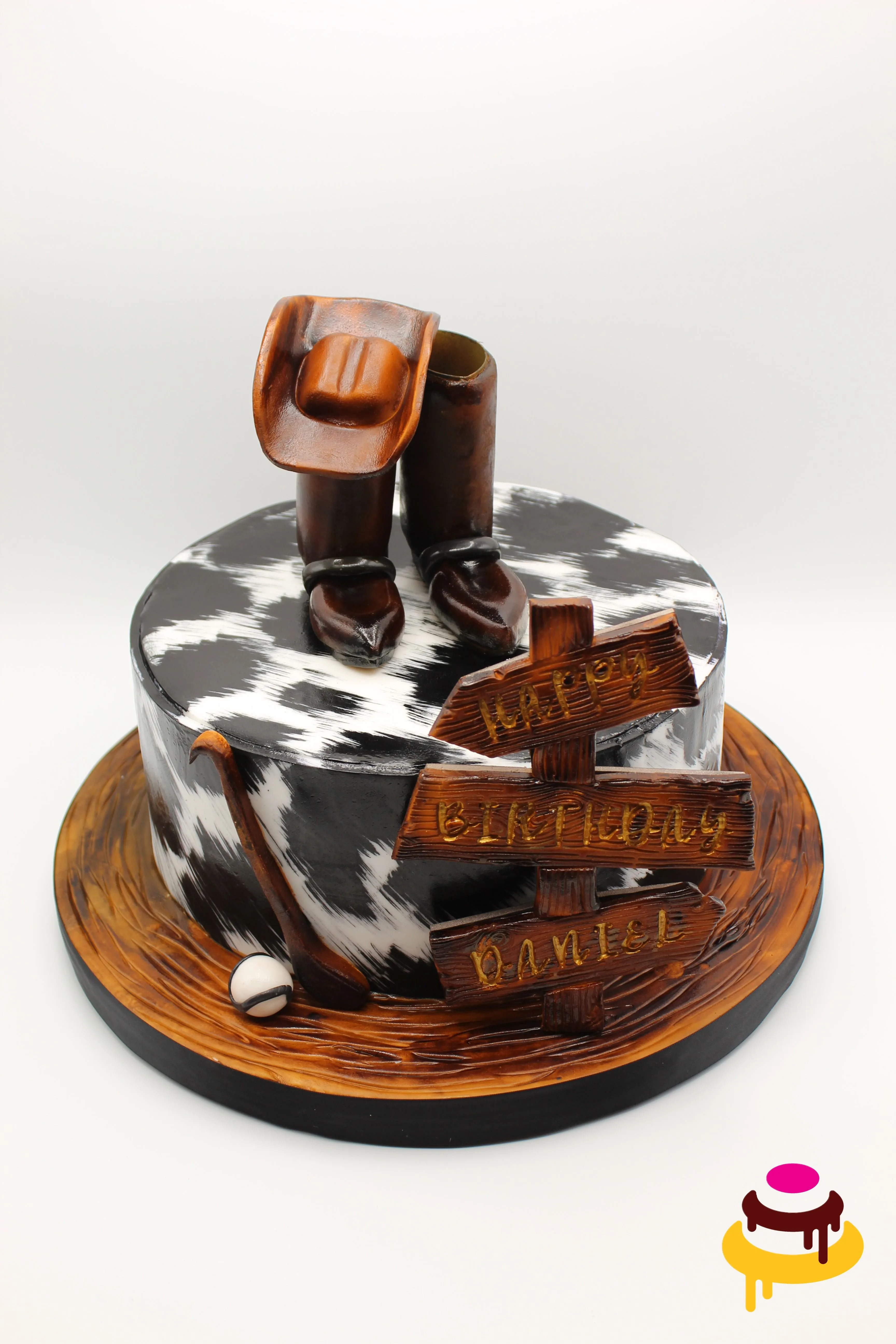 Custom cowboy boots and hat sculpted birthday cake San Francisco